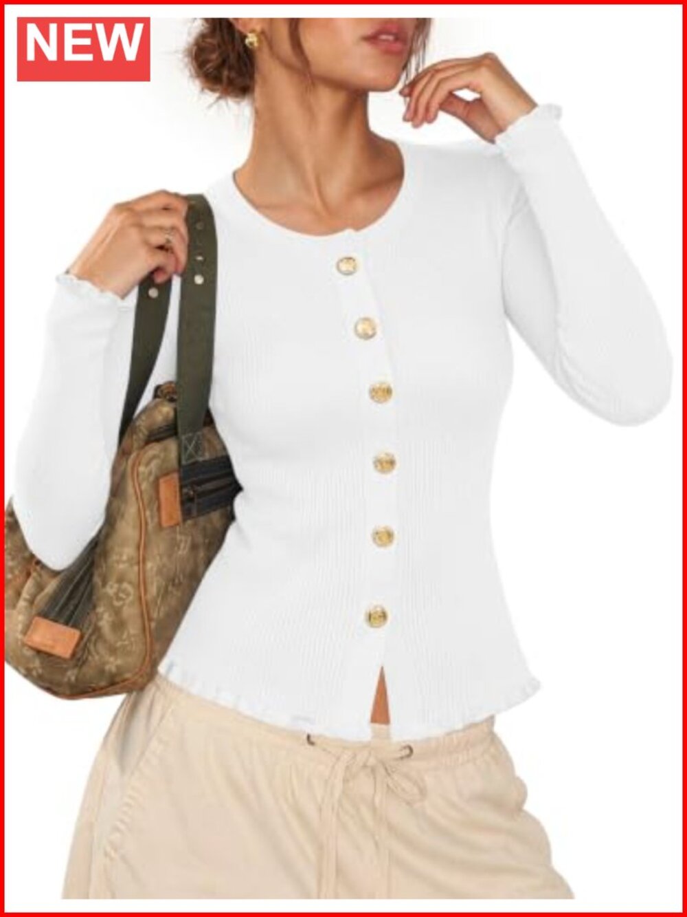 LUYAA Ruffle Cardigan Sweater Lightweight Long Sleeve Button Women's
